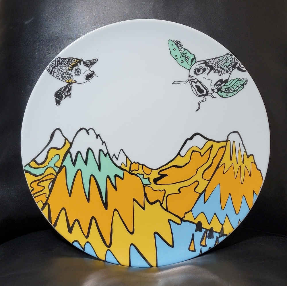 IKEA Sweden Flying Koi Fish Over Mountains 11” Dinner Plate 23102 Made in Poland